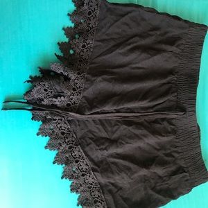 drawstring black lace shorts